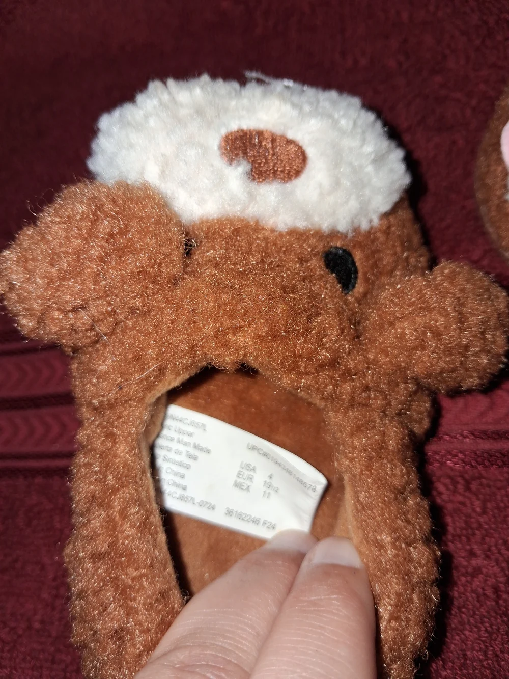 Kids Brown Bear Plush Slip-On Shoes SIZE 4